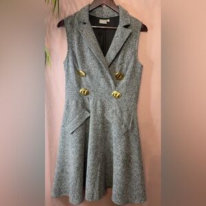 eShakti Gray Midi Dress with Gold Accents